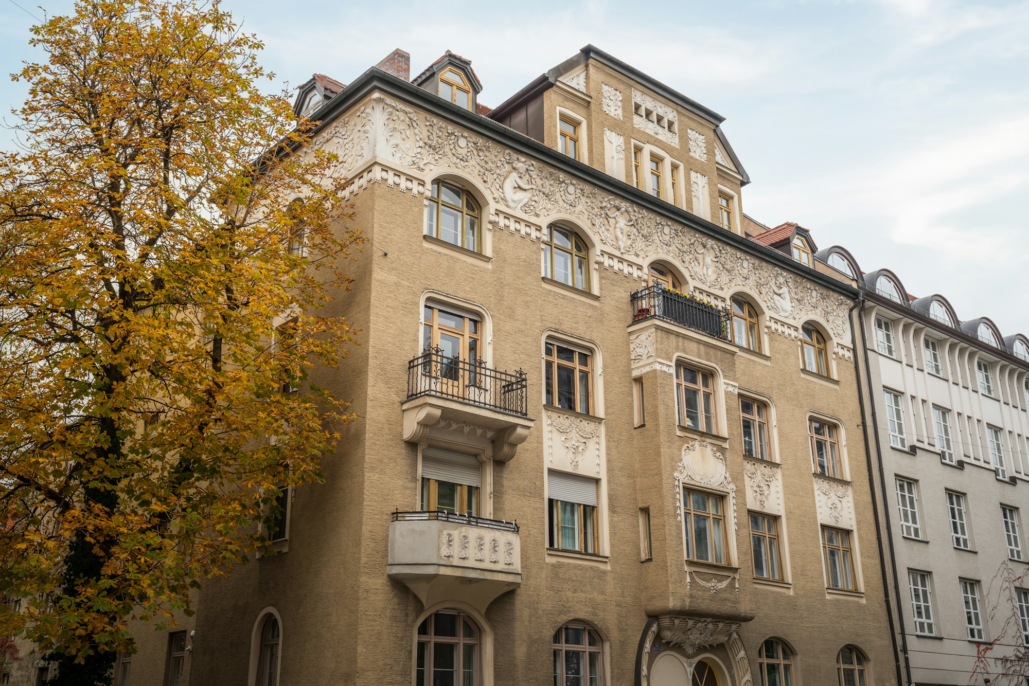 Art Nouveau Buildings in Ainmillerstrasse Street - Munich, Bavaria, Germany